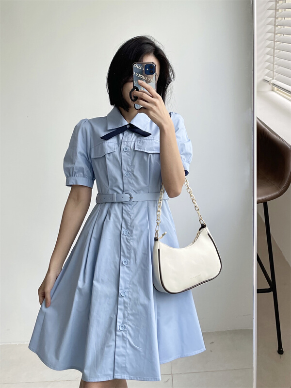 New in early summer! [woo woo shop] bow tie fashion dress (with belt and detachable bow tie) 32833# WPL