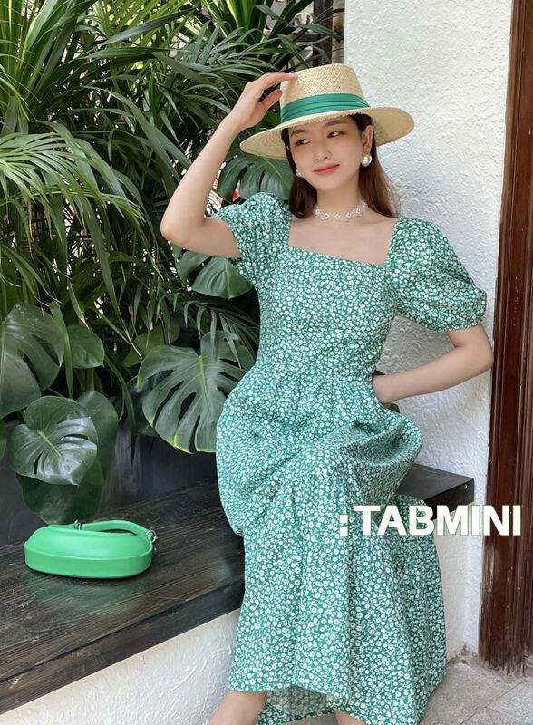 【TABMINI】法式氣質碎花泡泡袖連衣裙  X19563-F#  WPL