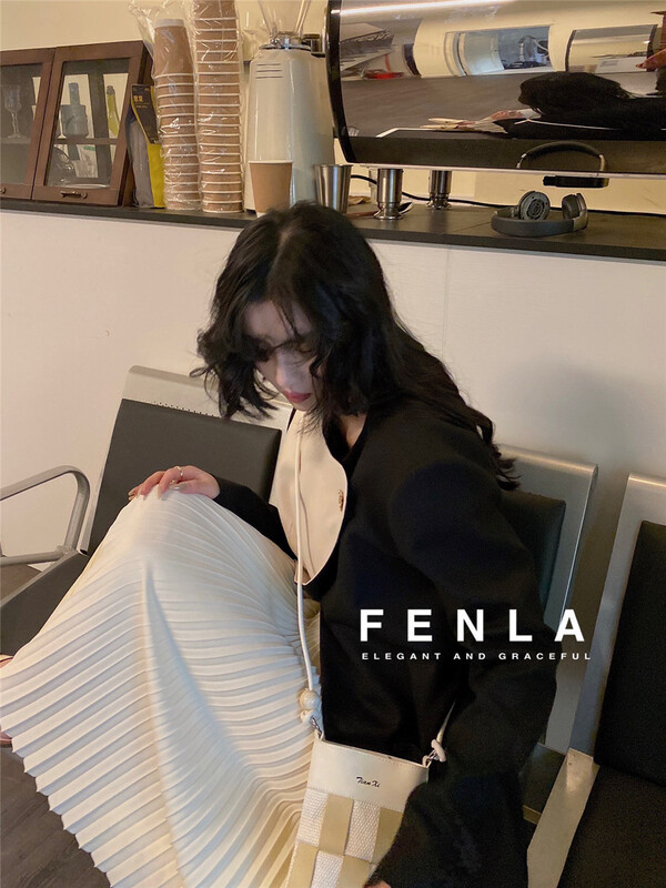 [fenla] Korean pleated medium length skirt 69582# jhy