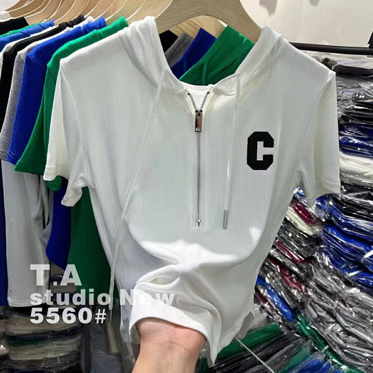 New in early summer! [TA +] Korean hooded semi zipper shirt 5560# XYY