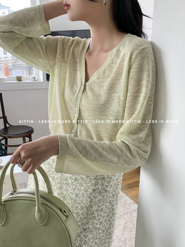 New in early summer! [Kittin] simple solid color candy color knitted cardigan 173# XYY