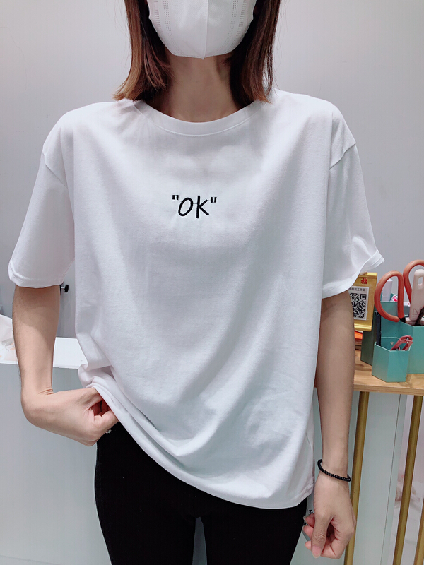 New in early summer! [three thousand gold] letter embroidery simple short sleeve T-shirt 8042# ll