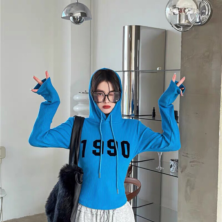 goods in stock! New year in early spring! [pamini] Western style hooded slim figure matte printed long sleeve T-shirt 907# zxx