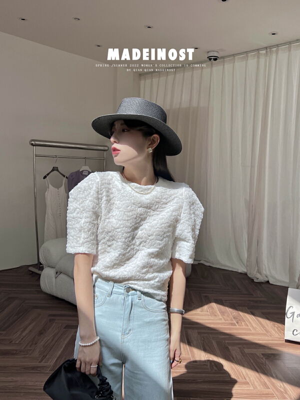 [OSHA madeinost] Korean bubble wrinkled three-dimensional sleeve shirt 86193# ll