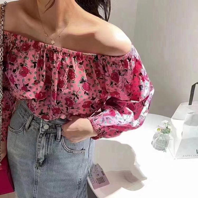 New in early summer! [c.h.z] design sense, off shoulder, off shoulder, careful machine, floral shirt 80053# WTT