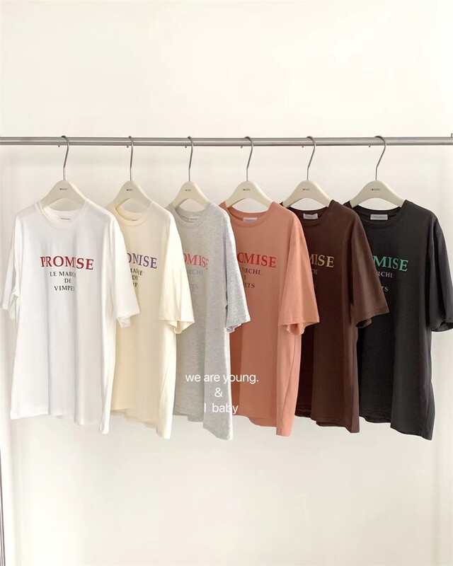[we are young] Korean alphabet printed loose short sleeve T-shirt 033# zxx
