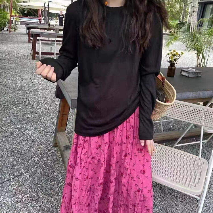 [Kiki] simple solid color sunscreen + slim and versatile comfortable floral skirt set 1257# ozq