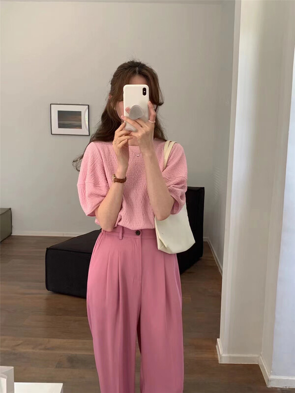 [sway] simple and versatile Solid Color Bubble Sleeve Blouse 1055# XYY
