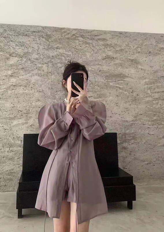[lidada] loose solid color blouse + comfortable casual shorts two piece suit 2825# HBx