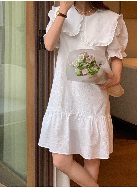 [the mind] Korean style large lapel stitched solid color dress 60362# XYJ
