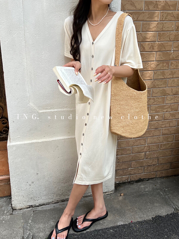 [ing] Korean simple loose breasted dress w3529# HBx