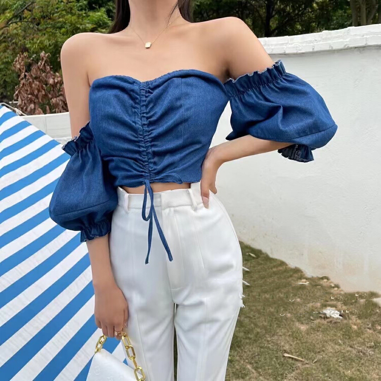 New in early summer! [lucky] one shoulder pure drawstring sexy shirt 8635# zxx
