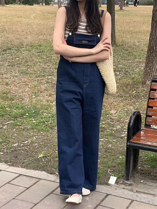 [miss LAN] loose leather label denim suspender pants (excluding inner lap) 10051# XJ