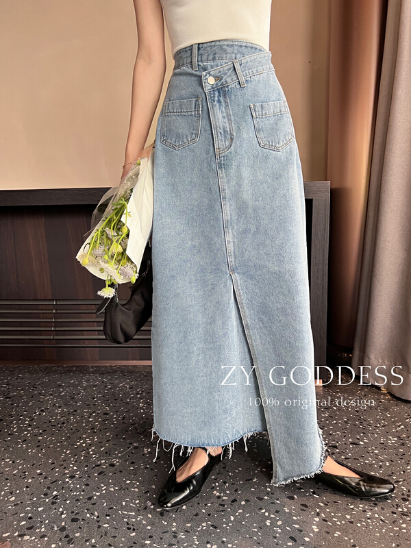[ZY] retro fashion, niche, thin, split and woolen skirt j901# ozq