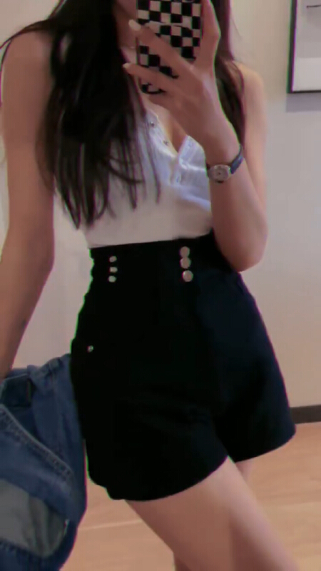 [thousand degrees] high waist pants head three bars heavy industrial design fashion versatile denim shorts 9188# Cl