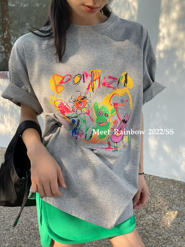 New in early summer! [Meet Rainbow] funny crow print short sleeve T-shirt 28656# LSL