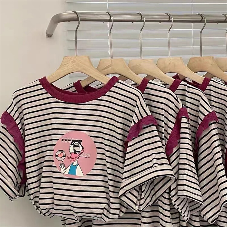 [Naikan Nik] cartoon printed age reducing stripe short sleeve T-shirt 9583# lwy
