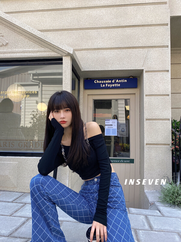 New year in early spring! [inseven] Spice Girl fake two shoulder drop blouses 27008# ozq