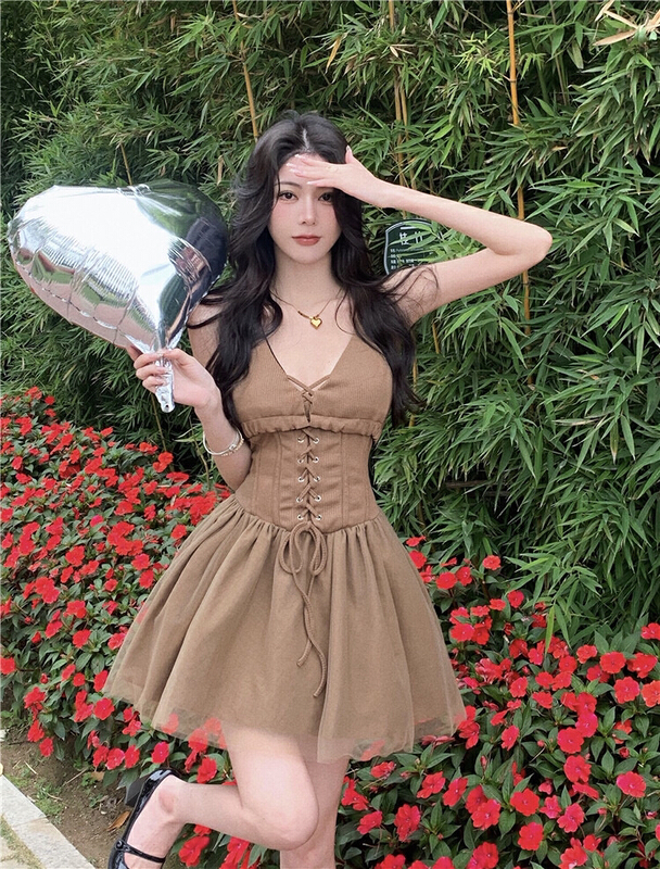 [Doudou family] slim mesh stitched dress 88330# CLS
