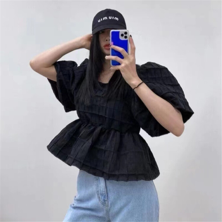 New in early summer! [top close] Korean version solid color square neck shirt 68107# ozq
