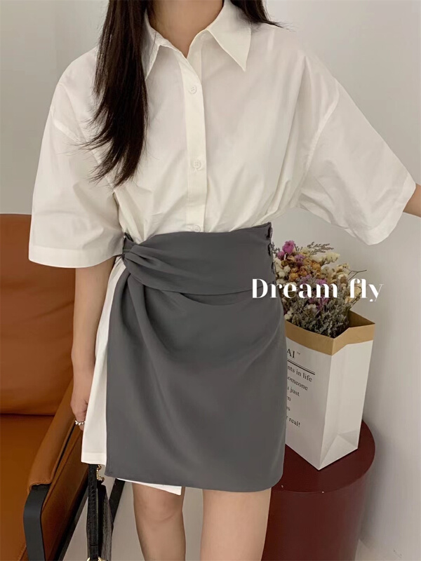 [dream fly] a fake two-piece shirt dress designed by a minority 61201# XJ