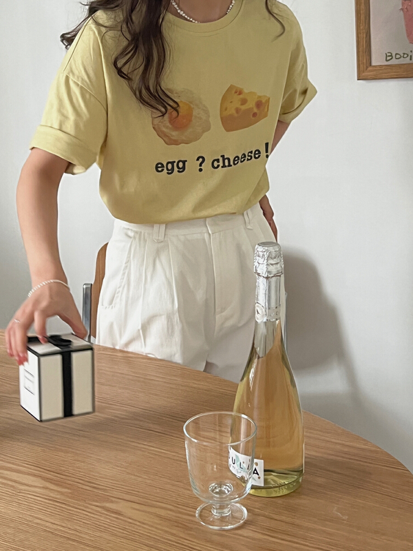 goods in stock! [love] cute aging egg cheese printed short sleeve T-shirt z0613# HBx