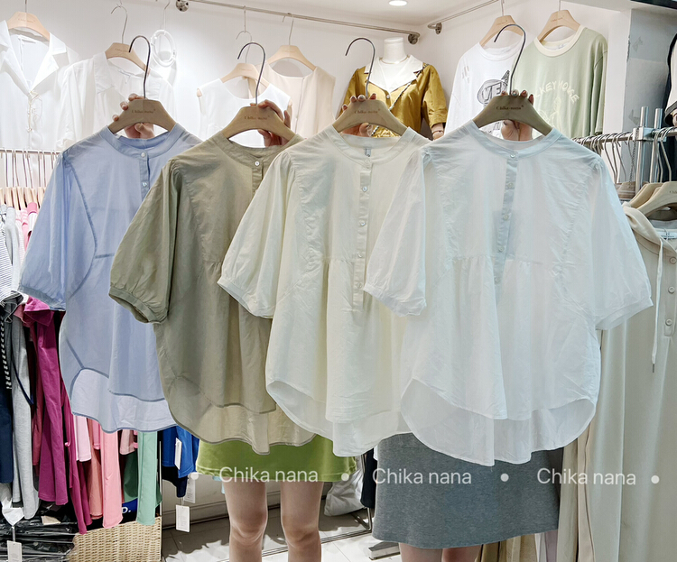 New in early summer! [Yi Jia Yi] Korean version simple loose round neck shirt 22408# cqw
