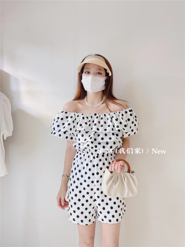 [I'm] one shoulder style wave point Ruffle one-piece pants ys1-9367# CSX