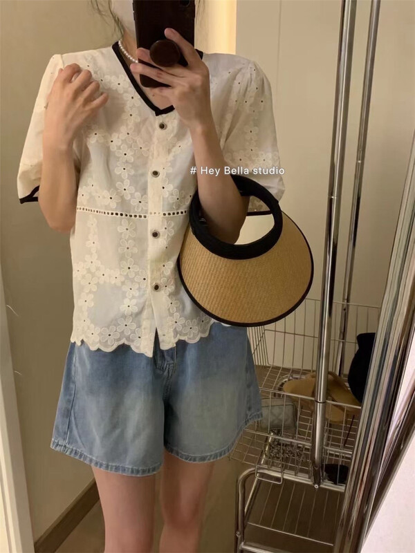 [hey Bella] single breasted comfortable color matching shirt ys1-1563# ll