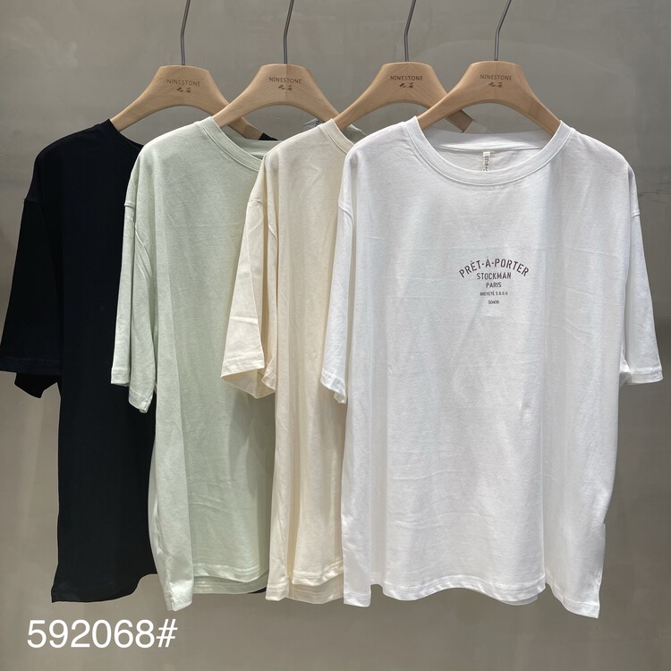 [fabric] Korean alphabet comfortable short sleeve T-shirt 592068# L