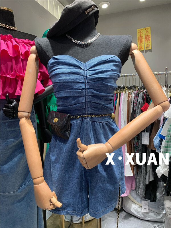 New in early summer! [x.xun] Strapless denim slim Jumpsuit 6185# PCZ