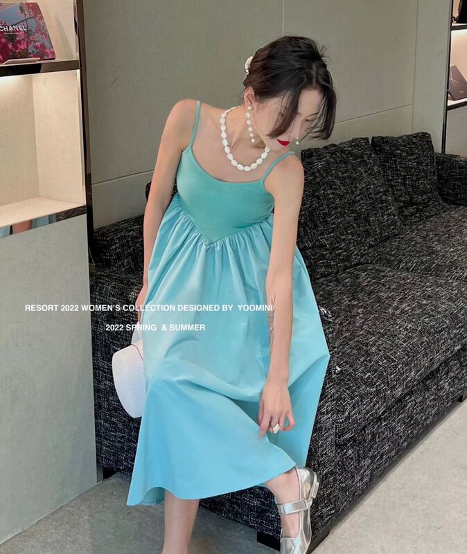 New in early summer! [yoomini] Korean loose splicing suspender dress x12709# WPL