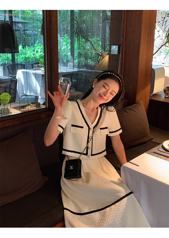 [bobi] small fragrance Top + versatile lady skirt suit 8817# hjy