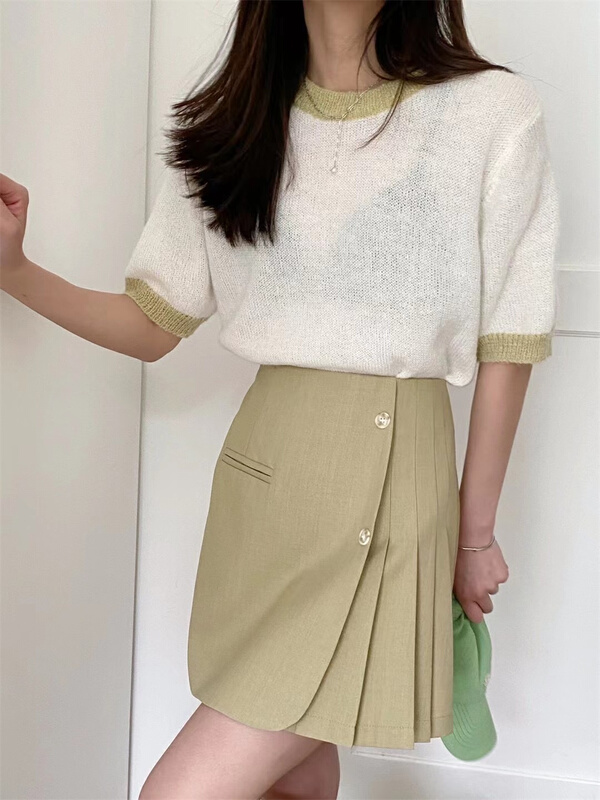 New year in early spring! [wink. U] Korean A-line half pleated skirt 8812# XJ