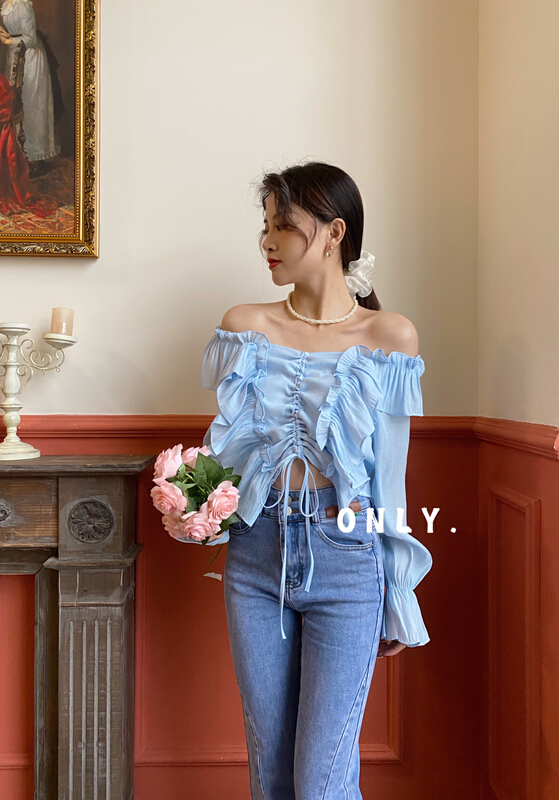goods in stock! New year in early spring! [only] Korean fashion drawstring design one shoulder shirt 509# JJ