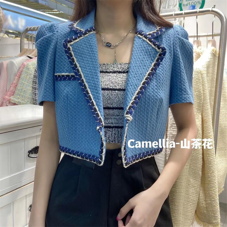 New year in early spring! [Camelia] temperament celebrity style bubble sleeve contrast color short coat 9568# hjy