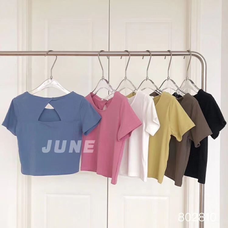 New in early summer! [June] round neck clean back hollowed out short sleeve T-shirt 802810# XYY