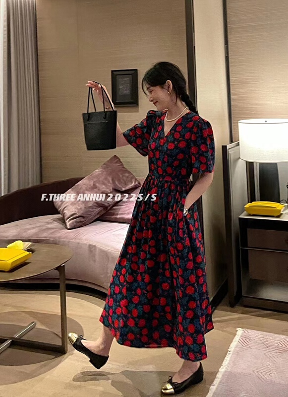 [f.three] Vintage one piece floral dress 95215# XJ