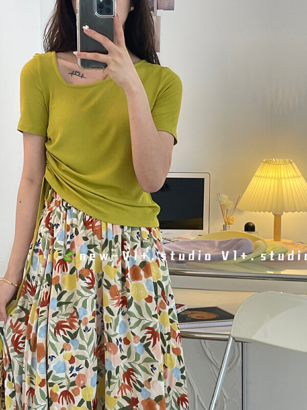 New in early summer! [VI +] Korean Short Sleeved side drawstring blouse 2519# LSW
