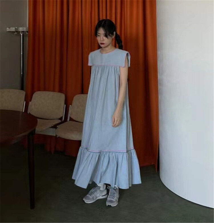 [numbersix] crew neck sleeveless design Vintage Dress (with waist rope) 8760# LSW