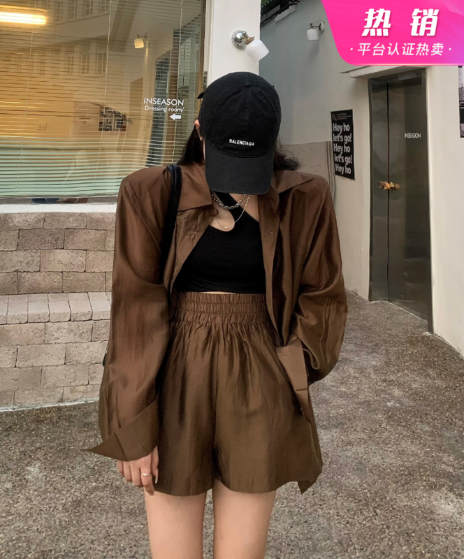 [3. Three point] design sense slit sunscreen shirt + casual shorts two-piece suit 7201# cqw