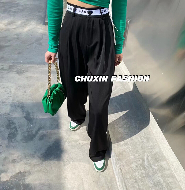 New year in early spring! [c.x Chuxin] Korean waist lettered printing design casual and versatile high waist trousers k769# WTT
