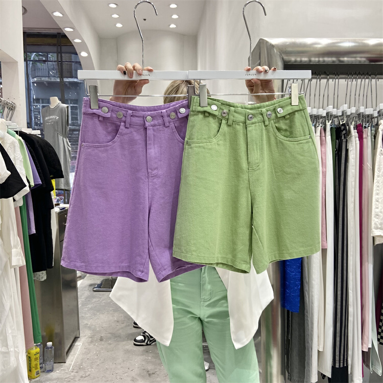 [Jun Jun] simple, loose and thin solid color denim shorts 2027# CLS