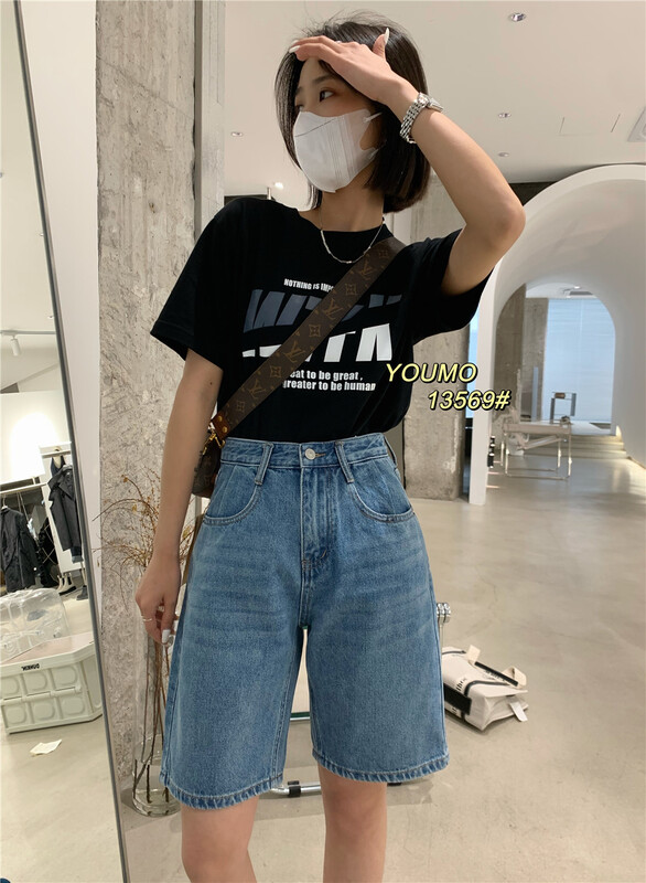 New in early summer! [suxinlan] simple personality, versatile, slim denim shorts 13569 light blue-13569-1 dark blue # LSL