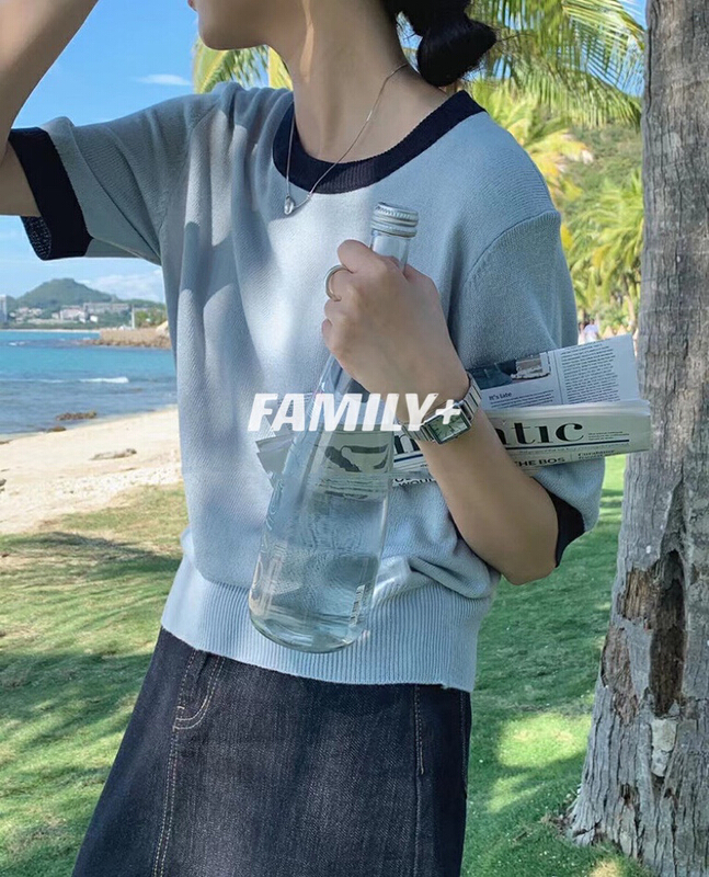 New year in early spring! [family +] gentle wind soft waxy Korean version chic contrast color T-shirt (including 85% rabbit velvet) 22201# ozq