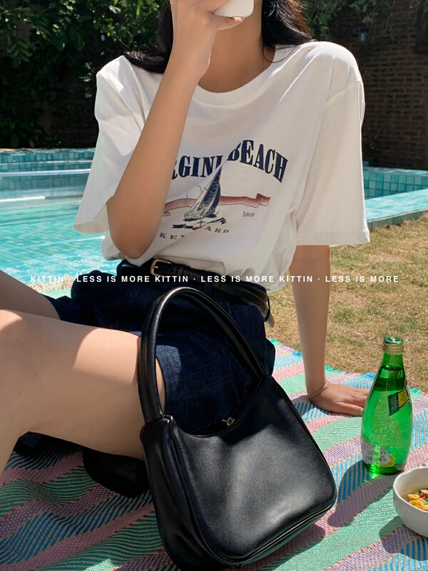 [Kittin] Korean retro printed short sleeve T-shirt 351# L