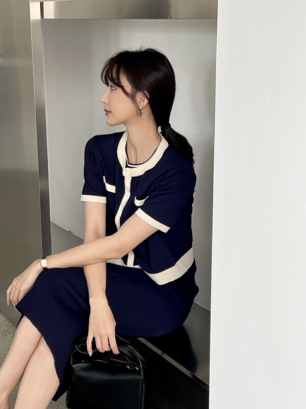 New in early summer! [context sense] advanced color contrast small fragrance knitted cardigan tts1177# CLS