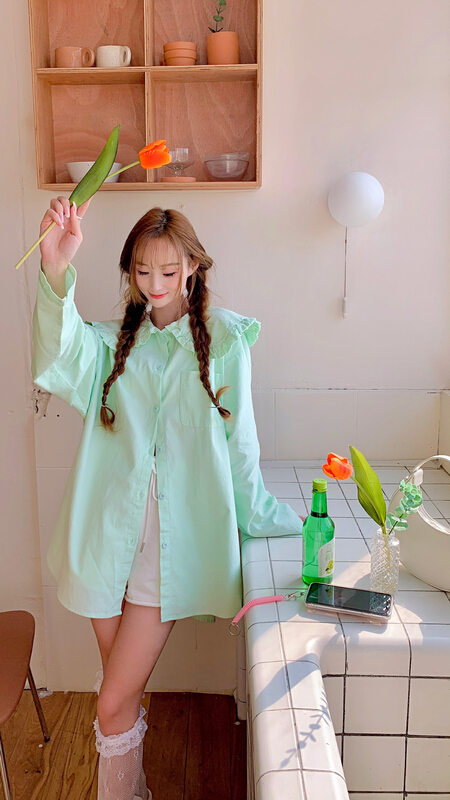 New year in early spring! [love] lace collar western style shirt 827# WTT