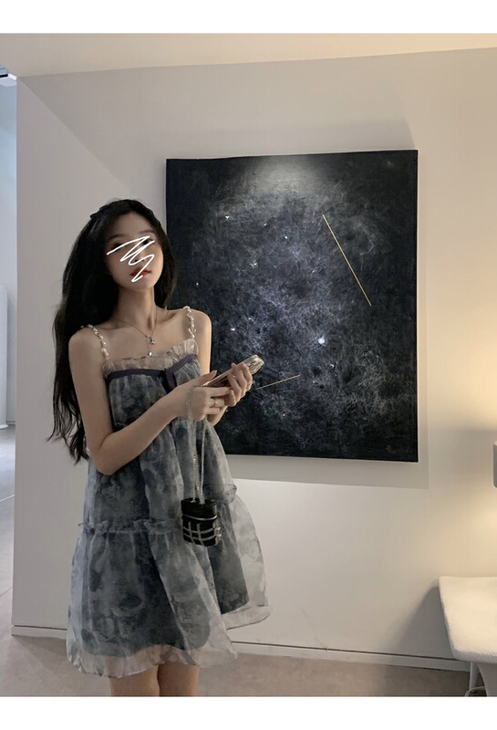 [x · h studio] Galaxy rose Organza puffy doll skirt temperament suspender dress 08022# ozq