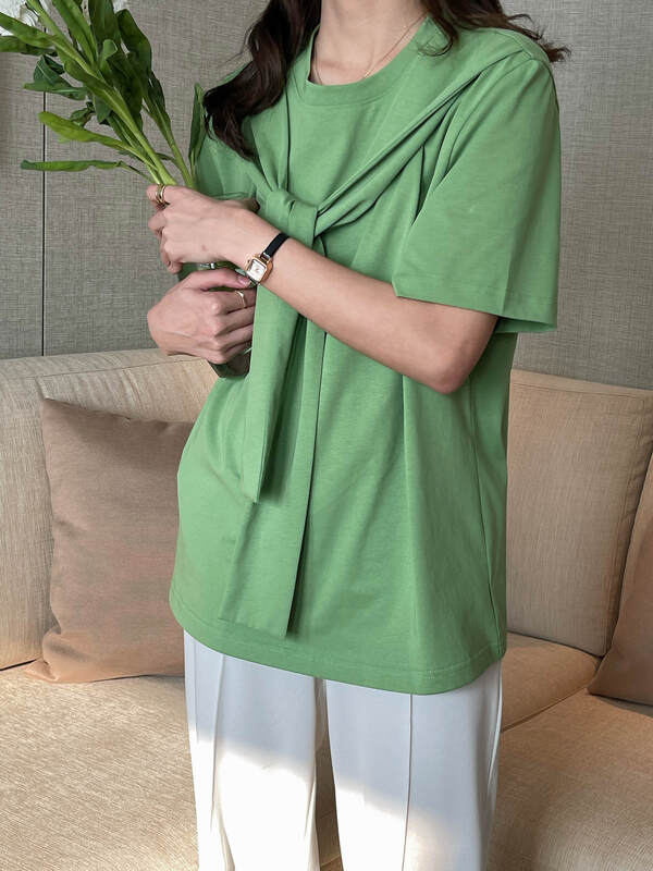[ever true] Korean version solid color fake two piece design Short Sleeve T-shirt 31352# CLS